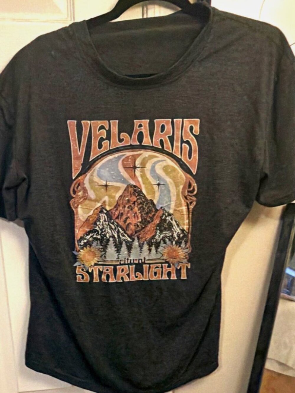 Starlight Graphic Print T-Shirt Unisex Adults Mountains Gray Crew Neck XL
